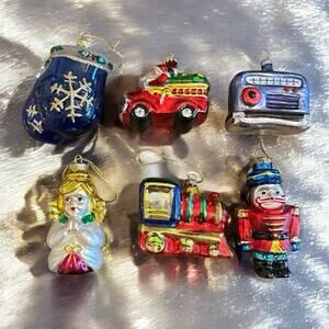 6 Vintage Hand Blown Glass Christmas Ornaments Fragile Decorative Collectible 4”